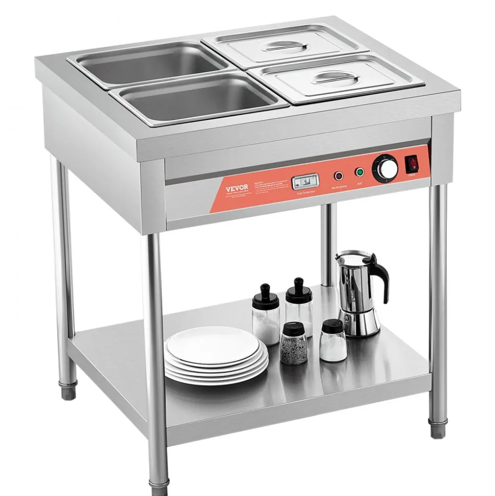 VEVOR 4-Pan Commercial Food Warmer, 4 x 1/2 Pans Electric Steam Table, 1500W Professional Buffet Catering Food Warmer with Undershelf, Stainless Steel Server for Restaurant Party Hotel
