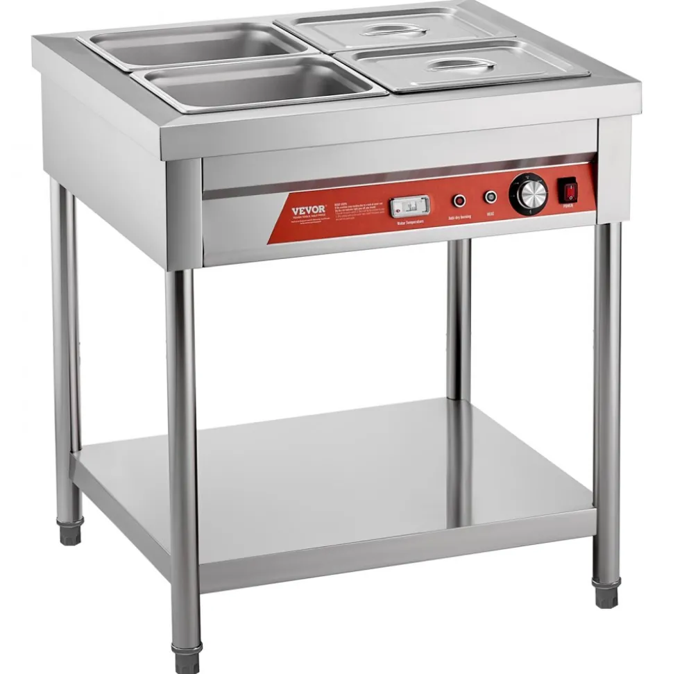 VEVOR 4-Pan Commercial Food Warmer, 4 x 1/2 Pans Electric Steam Table, 1500W Professional Buffet Catering Food Warmer with Undershelf, Stainless Steel Server for Restaurant Party Hotel