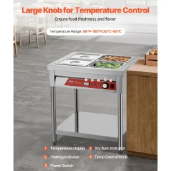 VEVOR 4-Pan Commercial Food Warmer, 4 x 1/2 Pans Electric Steam Table, 1500W Professional Buffet Catering Food Warmer with Undershelf, Stainless Steel Server for Restaurant Party Hotel