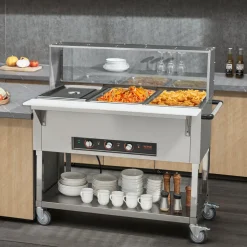 VEVOR 3-Pan Commercial Food Warmer, 3 x 20.6QT Electric Steam Table, 1500W Professional Buffet Catering Food Warmer with Acrylic Sneeze Guard, Food Grade Stainless Steel Server for Party Restaurant