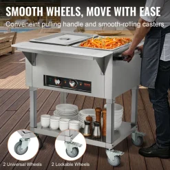 VEVOR 2-Pan Commercial Food Warmer, 2 x 20.6QT Electric Steam Table, 1000W Professional Buffet Catering Food Warmer with 4 Wheels (2 Lockable), Food Grade Stainless Steel Server for Party Restaurant