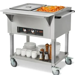VEVOR 2-Pan Commercial Food Warmer, 2 x 20.6QT Electric Steam Table, 1000W Professional Buffet Catering Food Warmer with 4 Wheels (2 Lockable), Food Grade Stainless Steel Server for Party Restaurant