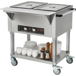 VEVOR 2-Pan Commercial Food Warmer, 2 x 20.6QT Electric Steam Table, 1000W Professional Buffet Catering Food Warmer with 4 Wheels (2 Lockable), Food Grade Stainless Steel Server for Party Restaurant