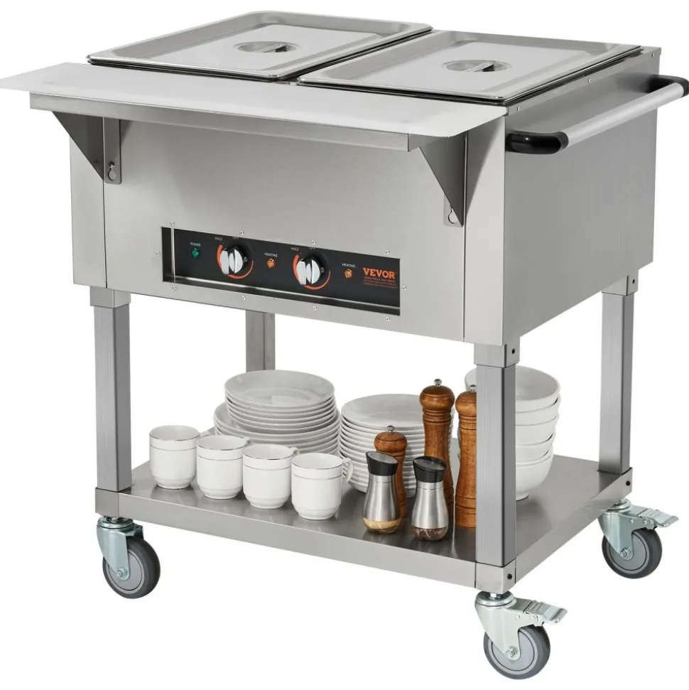 VEVOR 2-Pan Commercial Food Warmer, 2 x 20.6QT Electric Steam Table, 1000W Professional Buffet Catering Food Warmer with 4 Wheels (2 Lockable), Food Grade Stainless Steel Server for Party Restaurant