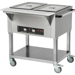 VEVOR 2-Pan Commercial Food Warmer, 2 x 20.6QT Electric Steam Table, 1000W Professional Buffet Catering Food Warmer with 4 Wheels (2 Lockable), Food Grade Stainless Steel Server for Party Restaurant