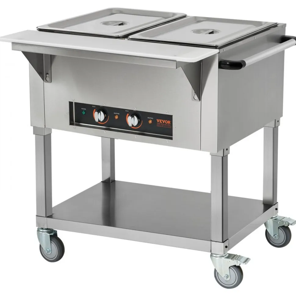 VEVOR 2-Pan Commercial Food Warmer, 2 x 20.6QT Electric Steam Table, 1000W Professional Buffet Catering Food Warmer with 4 Wheels (2 Lockable), Food Grade Stainless Steel Server for Party Restaurant
