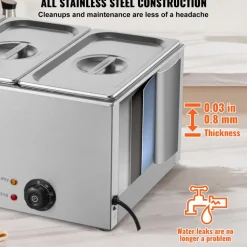 VEVOR 3-Pan Commercial Food Warmer, 17.4QT Electric Steam Table, 1200W Professional Countertop Stainless Steel Buffet Bain Marie with 86-185°F Temp Control for Catering and Restaurants, Silver