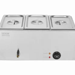 VEVOR 3-Pan Commercial Food Warmer, 17.4QT Electric Steam Table, 1200W Professional Countertop Stainless Steel Buffet Bain Marie with 86-185°F Temp Control for Catering and Restaurants, Silver