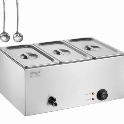 VEVOR 3-Pan Commercial Food Warmer, 17.4QT Electric Steam Table, 1200W Professional Countertop Stainless Steel Buffet Bain Marie with 86-185°F Temp Control for Catering and Restaurants, Silver