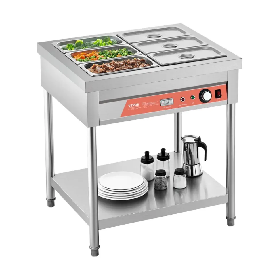 VEVOR 6-Pan Commercial Food Warmer, 6 x 1/3 Pans Electric Steam Table, 1500W Professional Buffet Catering Food Warmer with Undershelf, Stainless Steel Server for Restaurant Party Hotel