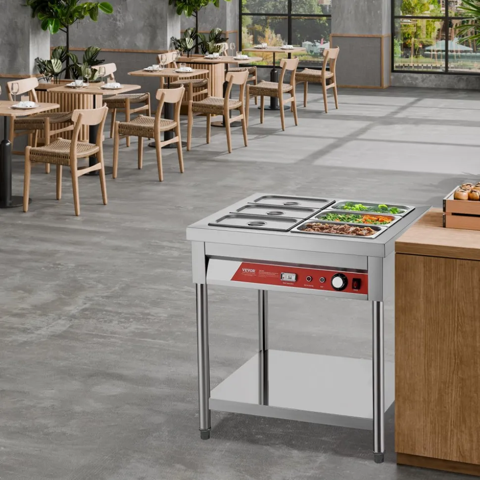 VEVOR 6-Pan Commercial Food Warmer, 6 x 1/3 Pans Electric Steam Table, 1500W Professional Buffet Catering Food Warmer with Undershelf, Stainless Steel Server for Restaurant Party Hotel
