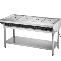 VEVOR 4-Pan Commercial Food Warmer, Electric Steam Table with Independent Temperature Control, 450W x 4 Stainless Steel Buffet Catering Food Warmer with Undershelf and Workspace, for Restaurant