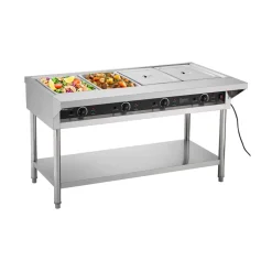 VEVOR 4-Pan Commercial Food Warmer, Electric Steam Table with Independent Temperature Control, 450W x 4 Stainless Steel Buffet Catering Food Warmer with Undershelf and Workspace, for Restaurant