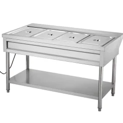 VEVOR 4-Pan Commercial Food Warmer, Electric Steam Table with Independent Temperature Control, 450W x 4 Stainless Steel Buffet Catering Food Warmer with Undershelf and Workspace, for Restaurant