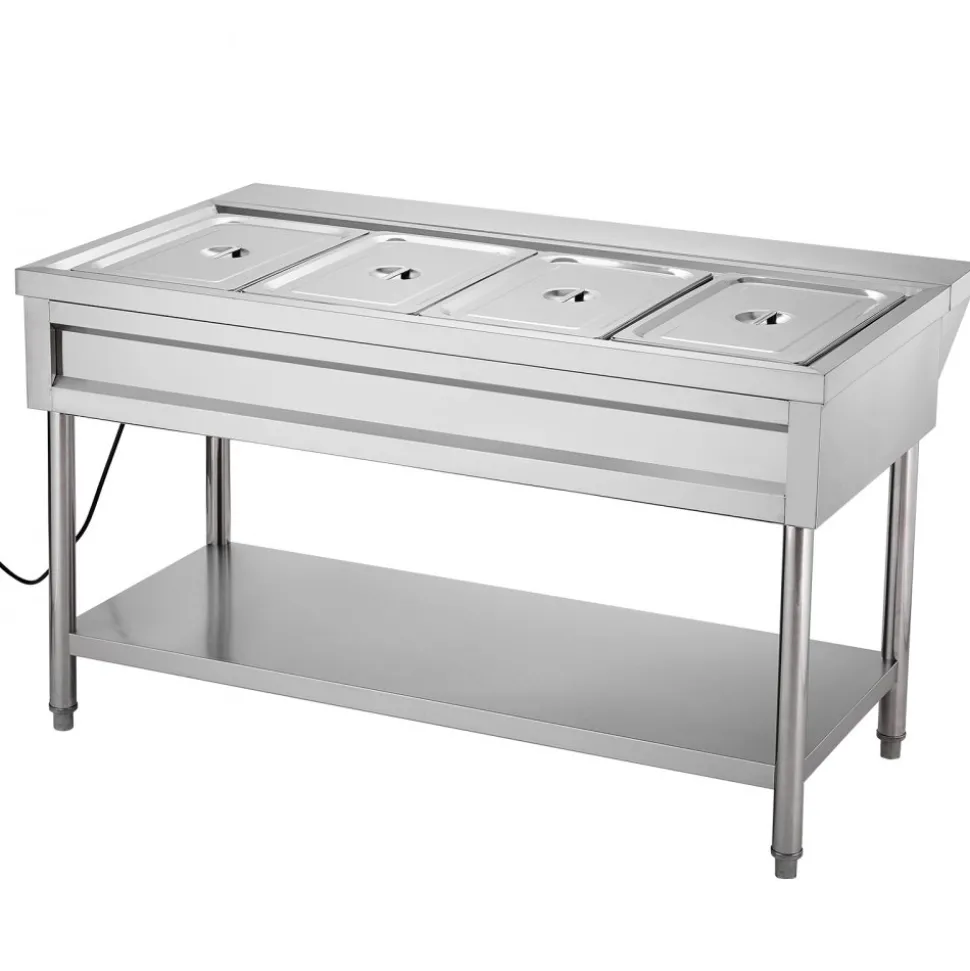 VEVOR 4-Pan Commercial Food Warmer, Electric Steam Table with Independent Temperature Control, 450W x 4 Stainless Steel Buffet Catering Food Warmer with Undershelf and Workspace, for Restaurant