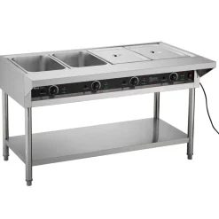 VEVOR 4-Pan Commercial Food Warmer, Electric Steam Table with Independent Temperature Control, 450W x 4 Stainless Steel Buffet Catering Food Warmer with Undershelf and Workspace, for Restaurant