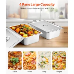 VEVOR 4-Pan Commercial Food Warmer, Electric Steam Table with Independent Temperature Control, 450W x 4 Stainless Steel Buffet Catering Food Warmer with Undershelf and Workspace, for Restaurant