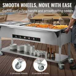 VEVOR 5-Pan Commercial Food Warmer, 5 x 20.6QT Electric Steam Table, 3750W Professional Buffet Catering Food Warmer with 4 Wheels (2 Lockable), Food Grade Stainless Steel Server for Party Restaurant