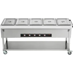 VEVOR 5-Pan Commercial Food Warmer, 5 x 20.6QT Electric Steam Table, 3750W Professional Buffet Catering Food Warmer with 4 Wheels (2 Lockable), Food Grade Stainless Steel Server for Party Restaurant