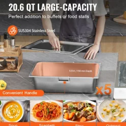 VEVOR 5-Pan Commercial Food Warmer, 5 x 20.6QT Electric Steam Table, 3750W Professional Buffet Catering Food Warmer with 4 Wheels (2 Lockable), Food Grade Stainless Steel Server for Party Restaurant