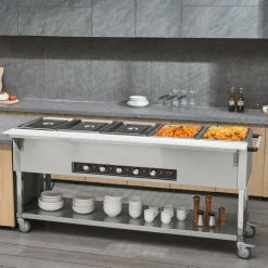 VEVOR 5-Pan Commercial Food Warmer, 5 x 20.6QT Electric Steam Table, 3750W Professional Buffet Catering Food Warmer with 4 Wheels (2 Lockable), Food Grade Stainless Steel Server for Party Restaurant