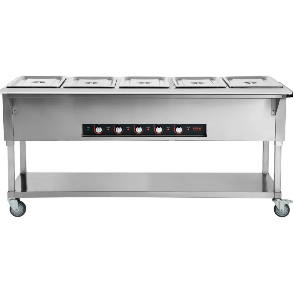 VEVOR 5-Pan Commercial Food Warmer, 5 x 20.6QT Electric Steam Table, 3750W Professional Buffet Catering Food Warmer with 4 Wheels (2 Lockable), Food Grade Stainless Steel Server for Party Restaurant