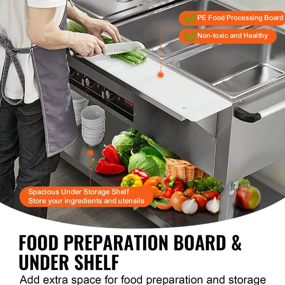 VEVOR 5-Pan Commercial Food Warmer, 5 x 20.6QT Electric Steam Table, 3750W Professional Buffet Catering Food Warmer with 4 Wheels (2 Lockable), Food Grade Stainless Steel Server for Party Restaurant