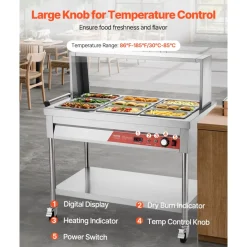 VEVOR 5-Pan Commercial Food Warmer, 5 x 20.6QT Electric Steam Table, 3750W Professional Buffet Catering Food Warmer with Acrylic Sneeze Guard, Food Grade Stainless Steel Server for Party Restaurant