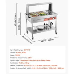 VEVOR 5-Pan Commercial Food Warmer, 5 x 20.6QT Electric Steam Table, 3750W Professional Buffet Catering Food Warmer with Acrylic Sneeze Guard, Food Grade Stainless Steel Server for Party Restaurant