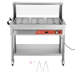 VEVOR 5-Pan Commercial Food Warmer, 5 x 20.6QT Electric Steam Table, 3750W Professional Buffet Catering Food Warmer with Acrylic Sneeze Guard, Food Grade Stainless Steel Server for Party Restaurant