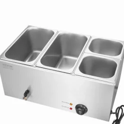 VEVOR 4-Pan Commercial Food Warmer, 16.4QT Electric Steam Table, 1200W Professional Countertop Stainless Steel Buffet Bain Marie with 86-185°F Temp Control for Catering and Restaurants, Silver