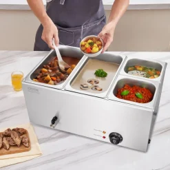 VEVOR 4-Pan Commercial Food Warmer, 16.4QT Electric Steam Table, 1200W Professional Countertop Stainless Steel Buffet Bain Marie with 86-185°F Temp Control for Catering and Restaurants, Silver
