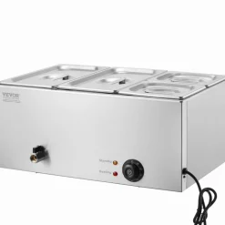 VEVOR 4-Pan Commercial Food Warmer, 16.4QT Electric Steam Table, 1200W Professional Countertop Stainless Steel Buffet Bain Marie with 86-185°F Temp Control for Catering and Restaurants, Silver