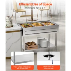 VEVOR 3-Pan Commercial Food Warmer, Electric Steam Table with Independent Temperature Control, 450W x 3 Stainless Steel Buffet Catering Food Warmer with Undershelf, for Restaurant Party