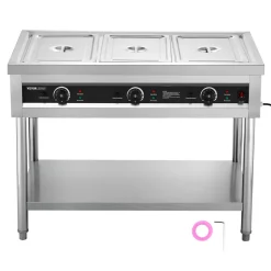 VEVOR 3-Pan Commercial Food Warmer, Electric Steam Table with Independent Temperature Control, 450W x 3 Stainless Steel Buffet Catering Food Warmer with Undershelf, for Restaurant Party