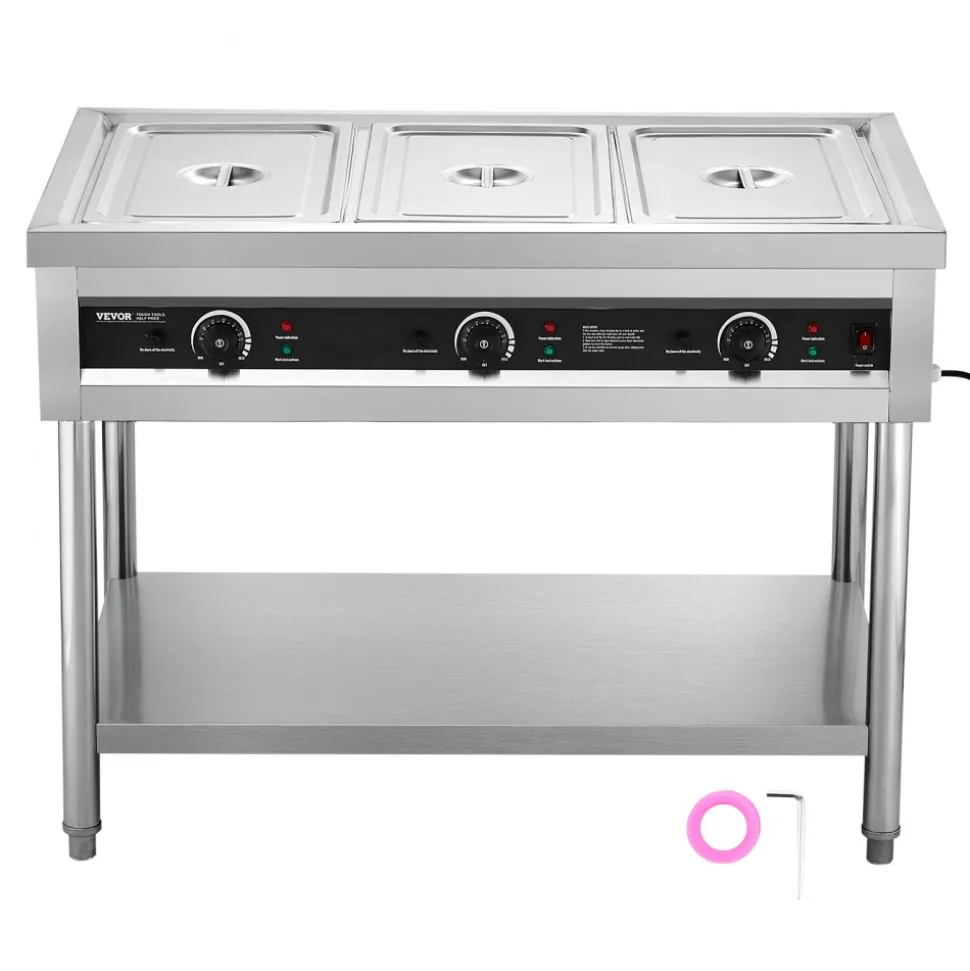 VEVOR 3-Pan Commercial Food Warmer, Electric Steam Table with Independent Temperature Control, 450W x 3 Stainless Steel Buffet Catering Food Warmer with Undershelf, for Restaurant Party