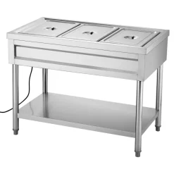 VEVOR 3-Pan Commercial Food Warmer, Electric Steam Table with Independent Temperature Control, 450W x 3 Stainless Steel Buffet Catering Food Warmer with Undershelf, for Restaurant Party