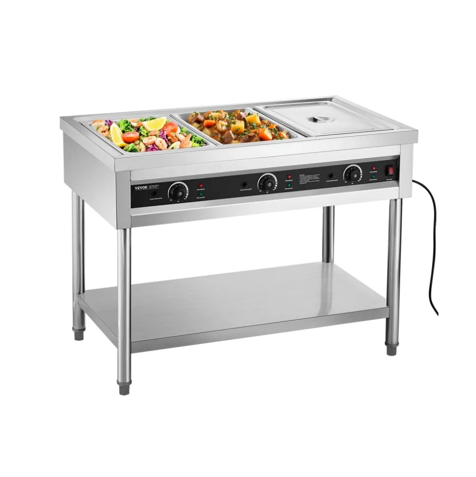 VEVOR 3-Pan Commercial Food Warmer, Electric Steam Table with Independent Temperature Control, 450W x 3 Stainless Steel Buffet Catering Food Warmer with Undershelf, for Restaurant Party
