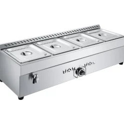 VEVOR 4-Pan Commercial Propane Steam Table, LP Gas Outdoor Soup Warmer with Drain Valve, Stainless Steel Propane Food Warmer with Adjustable Temperature, for Restaurant Party Outdoor Camping