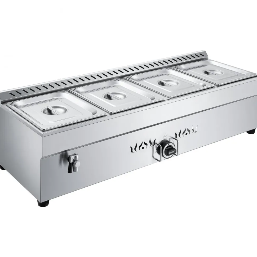 VEVOR 4-Pan Commercial Propane Steam Table, LP Gas Outdoor Soup Warmer with Drain Valve, Stainless Steel Propane Food Warmer with Adjustable Temperature, for Restaurant Party Outdoor Camping