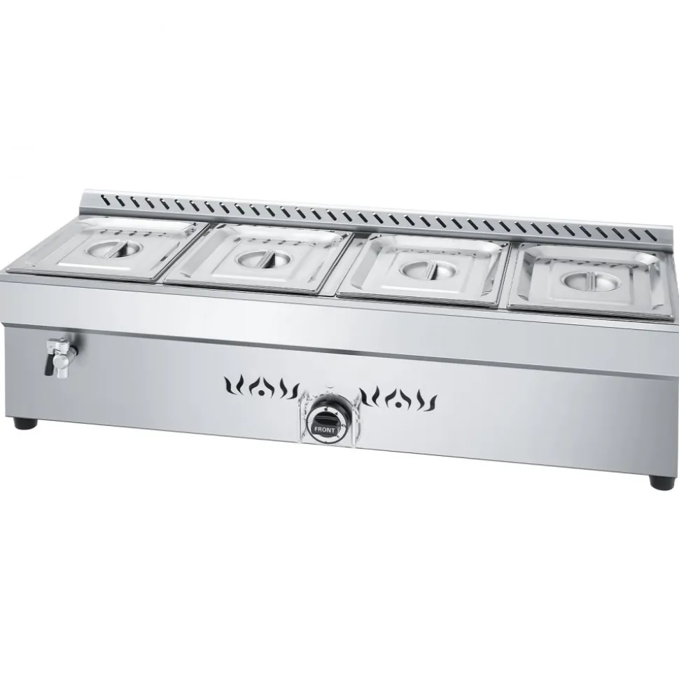 VEVOR 4-Pan Commercial Propane Steam Table, LP Gas Outdoor Soup Warmer with Drain Valve, Stainless Steel Propane Food Warmer with Adjustable Temperature, for Restaurant Party Outdoor Camping