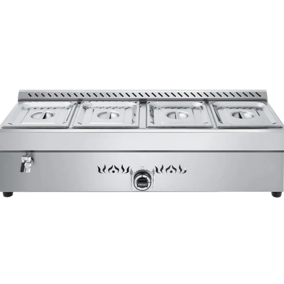 VEVOR 4-Pan Commercial Propane Steam Table, LP Gas Outdoor Soup Warmer with Drain Valve, Stainless Steel Propane Food Warmer with Adjustable Temperature, for Restaurant Party Outdoor Camping