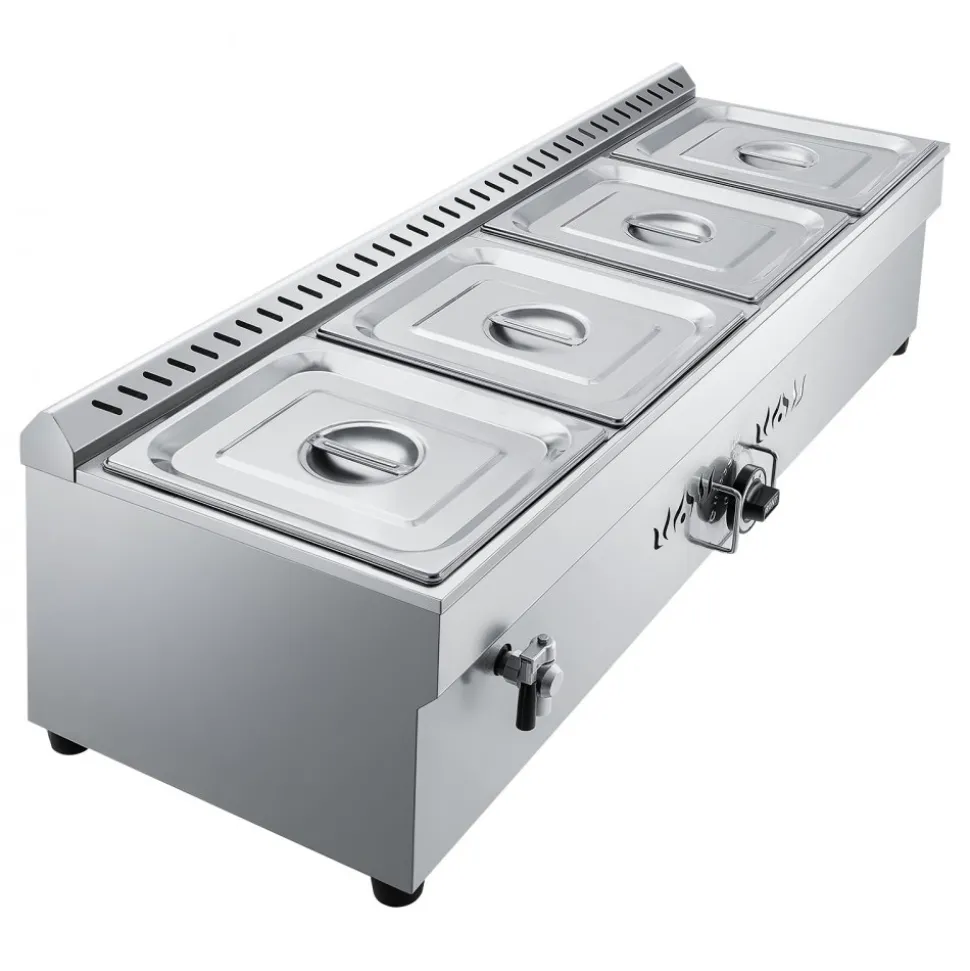 VEVOR 4-Pan Commercial Propane Steam Table, LP Gas Outdoor Soup Warmer with Drain Valve, Stainless Steel Propane Food Warmer with Adjustable Temperature, for Restaurant Party Outdoor Camping