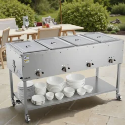 VEVOR 4-Pan Commercial Propane Steam Table, LP Gas Outdoor Soup Warmer with Drain Valve and 3
