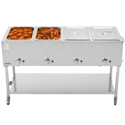 VEVOR 4-Pan Commercial Propane Steam Table, LP Gas Outdoor Soup Warmer with Drain Valve and 3