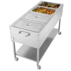 VEVOR 4-Pan Commercial Propane Steam Table, LP Gas Outdoor Soup Warmer with Drain Valve and 3