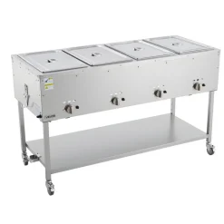 VEVOR 4-Pan Commercial Propane Steam Table, LP Gas Outdoor Soup Warmer with Drain Valve and 3