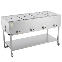 VEVOR 4-Pan Commercial Propane Steam Table, LP Gas Outdoor Soup Warmer with Drain Valve and 3