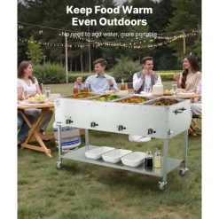 VEVOR 4-Pan Commercial Propane Steam Table, LP Gas Outdoor Soup Warmer with Drain Valve and 3