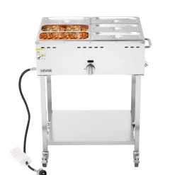 VEVOR 6-Pan Commercial Propane Steam Table, LP Gas Outdoor Soup Warmer with Drain Valve and 3